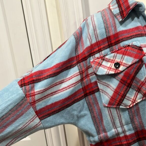 Free People We the Free Down for You plaid Shirt Jacket Fleece Size Medium Blue - Picture 5 of 15